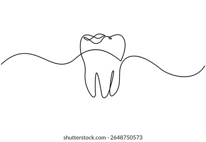 Teeth continuous one line drawing and simple isolated outline vector design, Tooth continuous one line drawing, Single line art tooth icon. Vector illustration