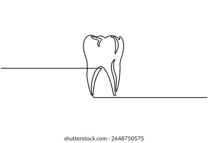 Teeth continuous one line drawing and simple isolated outline vector design, Tooth continuous one line drawing, Single line art tooth icon. Vector illustration