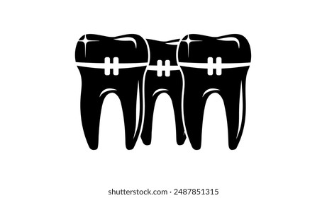  teeth correction with Braces, black isolated silhouette