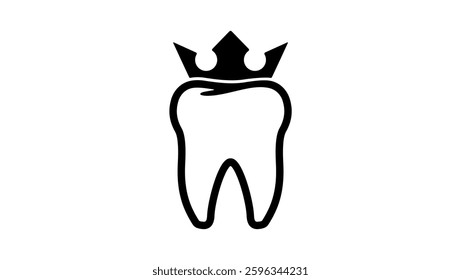 Teeth with crown, black isolated silhouette 