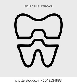 Teeth crown icon vector. Dental tooth crown symbol outline icon. Editable stroke