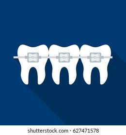Teeth with dental braces icon in flat style isolated on white background. Dental care symbol stock vector illustration.
