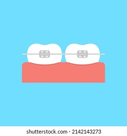 Teeth With Dental Braces Icon. Vector Illustration. 