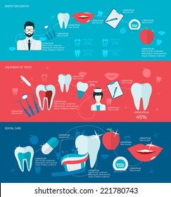 Teeth Dental Care Mouth Health Banner Set With Inspection Dentist Treatment Isolated Vector Illustration