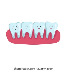 Teeth with dental in flat design. Flat Vector Concept. Dental Clinic, Stomatology Orthodontic Illness, Problem Illustration. Tooth Sickness Treatment, Oral Hygiene