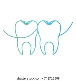 teeth with dental floss between them in degraded green to blue color contour vector illustration
