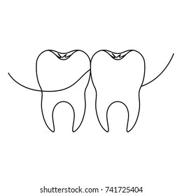 teeth with dental floss between them in monochrome silhouette vector illustration