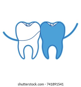 teeth with dental floss between them in blue silhouette vector illustration