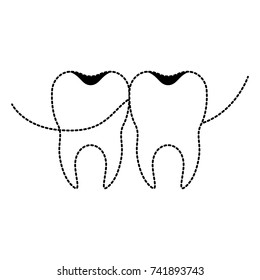 teeth with dental floss between them in black dotted silhouette vector illustration