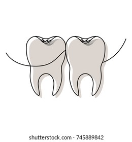teeth with dental floss between them in watercolor silhouette vector illustration