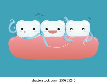 Teeth with dental floss for healthcare