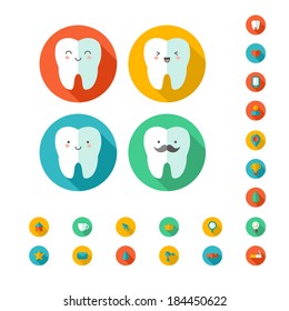 Teeth and dental icons set. Cute vector characters.