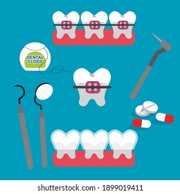 Teeth, dentistry medical flat icons