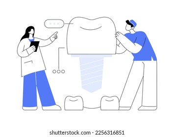 Teeth dentures implants abstract concept vector illustration. Denture implant, teeth whitening, tooth permanent replacement, cosmetic dentistry, orthodontic care procedure abstract metaphor.