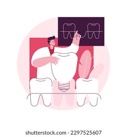 Teeth dentures implants abstract concept vector illustration. Denture implant, teeth whitening, tooth permanent replacement, cosmetic dentistry, orthodontic care procedure abstract metaphor.