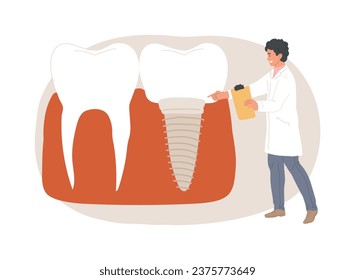 Teeth dentures implants isolated concept vector illustration. Denture implant, teeth whitening, tooth permanent replacement, cosmetic dentistry, orthodontic care procedure vector concept.