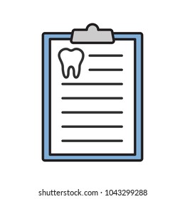 Teeth diagnostic report color icon. Dentist advice. Isolated vector illustration