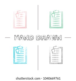 Teeth diagnostic report hand drawn icons set. Dentist advice. Color brush stroke. Isolated vector sketchy illustrations