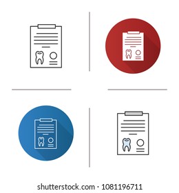 Teeth diagnostic report icon. Dentist advice. Flat design, linear and color styles. Isolated vector illustrations