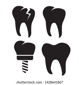Teeth with Different Dental Problems Icons Set