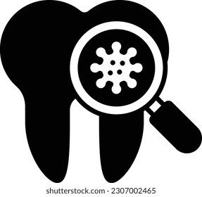 Teeth Disease Investigation or Diagnosis concept, Tooth with Magnifying Glass and Bacteria vector icon design, odontology symbol, oral medicine sign, Dental instrument stock illustration