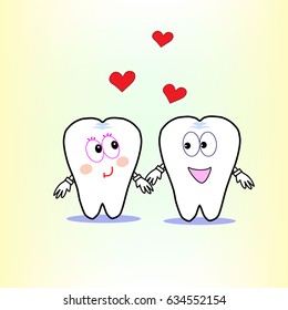 Teeth do not want to lose each other. Oral dental hygiene. Vector illustration.