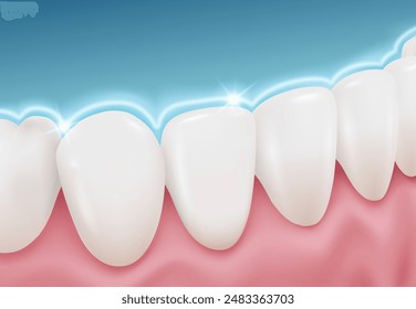 Teeth enamel treated with fluoride Helps protect teeth to keep them white, clean, and strong. Realistic vector illustration.