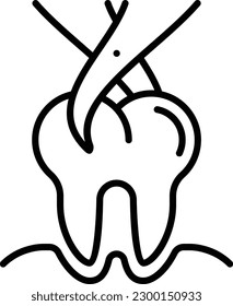 Concepto de extracción de dientes, dibujo de ícono vectorial de extracción o eliminación de dientes, símbolo de la odontología, signo de la atención de la salud, ilustración de la materia instrumental dental 