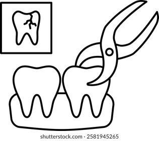 Teeth Extraction at dentist clinic concept, defected tooth pulling or removal using dentistry pliers vector icon design, Dentistry symbol, Healthcare sign, Dental instrument illustration