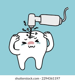 Teeth fixing and crying cartoon vector illustration
