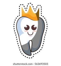 teeth funny character with crown kawaii style