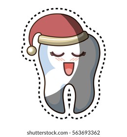 teeth funny character with sleep hat kawaii style