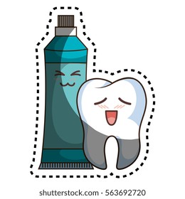 teeth funny character with toothpaste kawaii style