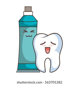 teeth funny character with toothpaste kawaii style
