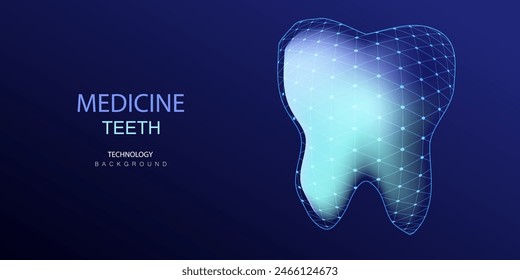 Dientes de Ilustración vectorial futurista en estilo poligonal. Concepto de diente de cuidado médico para la innovación dental en el diseño geométrico tecnológico. 
