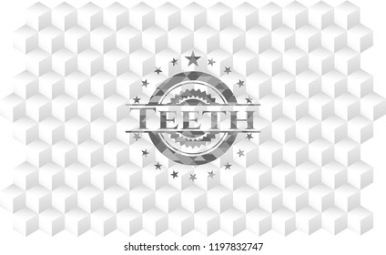 Teeth grey badge with geometric cube white background