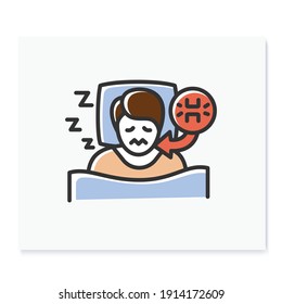 Teeth grinding color icon. Sleep disorder. Healthy sleeping concept. Sleep problems treatment. Stress symptom. Health care. Dental problems. Isolated vector illustration