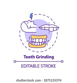 Teeth grinding concept icon. Dental problem. Orthodontic care. Healthcare issue. Sleep disorder cause idea thin line illustration. Vector isolated outline RGB color drawing. Editable stroke