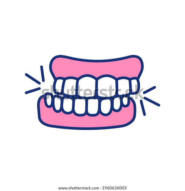 Teeth grinding RGB color icon. Jaw
involuntary clenching. Bruxism. Oral parafunctional activity.
Stress, fear, concentration aftermath. Chipped teeth. Sleep
disorders. Isolated vector
illustration