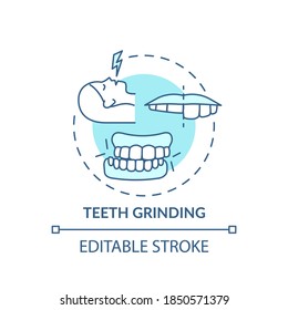 Teeth grinding turquoise concept icon. Dental problem. Orthodontic care. Healthcare issue. Sleep disorder cause idea thin line illustration. Vector isolated outline RGB color drawing. Editable stroke