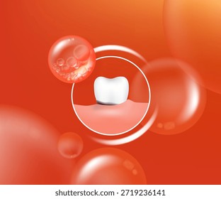 Teeth and gum care solutions ad, red collagen with cosmetic advertising background ready to use, illustration vector.