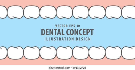 Teeth and gum inside view cartoon style illustration vector on blue background. Dental concept.