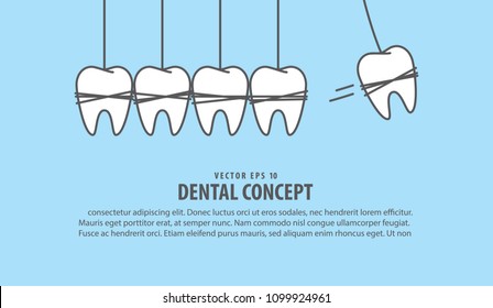 Teeth are hang swinging illustration vector on blue background. Dental concept.