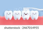 Teeth is happy brush your teeth with toothpaste. teeth suitable for children dental clinic. teeth character for kids. cute dentist mascot for medical apps, websites and hospital. vector design.
