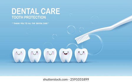 Teeth is happy brush your teeth with toothpaste. teeth suitable for children dental clinic. teeth character for kids. cute dentist mascot for medical apps, websites and hospital. vector design.