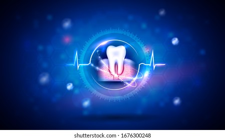 Teeth health care abstract design background, cardiogram around the tooth as a treatment and healing concept.