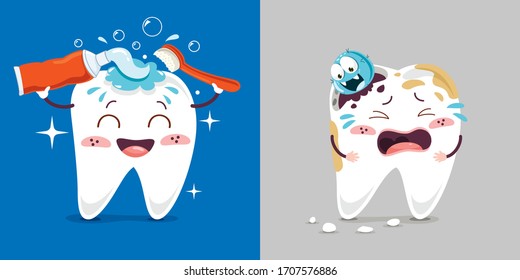 Teeth Health Care Concept With Cartoon Characters