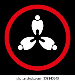 Teeth Health vector icon. Style is bicolor flat rounded symbol, red and white colors, rounded angles, black background.