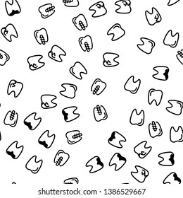 Teeth Healthcare Dental Seamless Pattern Vector. Caries, Damage And Toothache, Crack And Implant Dental Care Monochrome Texture Icons. Stomatology Healthcare Symbol Template Flat Illustration