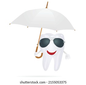 Teeth hold umbrella. vector illustration